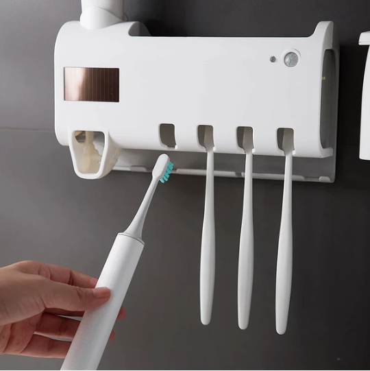 UV Light Sterilizer Toothbrush Holder Cleaner & Automatic Toothpaste Dispenser