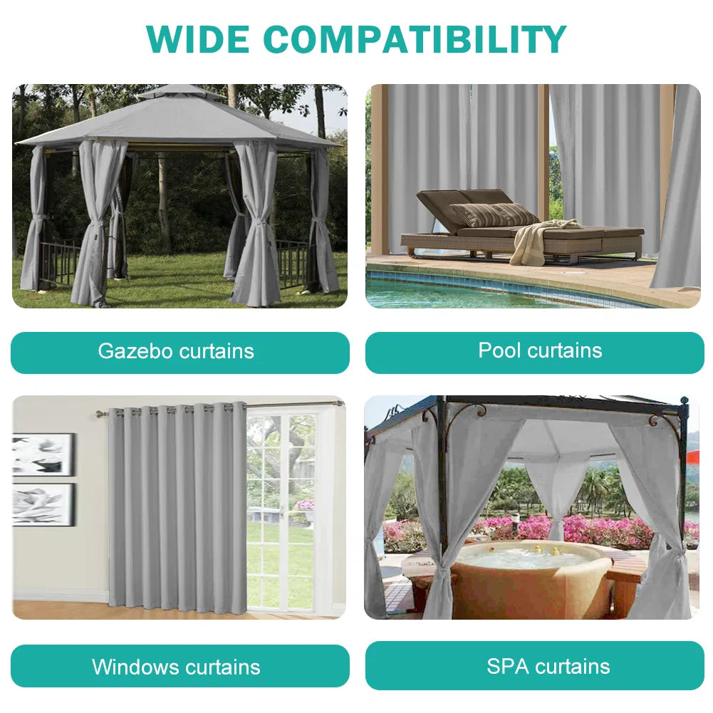 50inchx 120inch Outdoor Waterproof Grommets Window Curtains For Front Porch ,Gray
