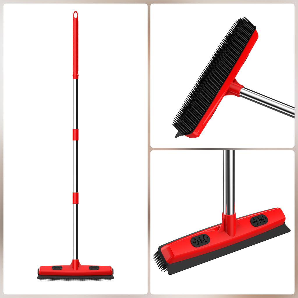 Pet Carpet Hair Removal Broom 2-in-1 Hair Remover & Squeegee For Carpets Easy To Use Versatile Cleaning Tool For Pet Owners - Shedding Grooming Kit