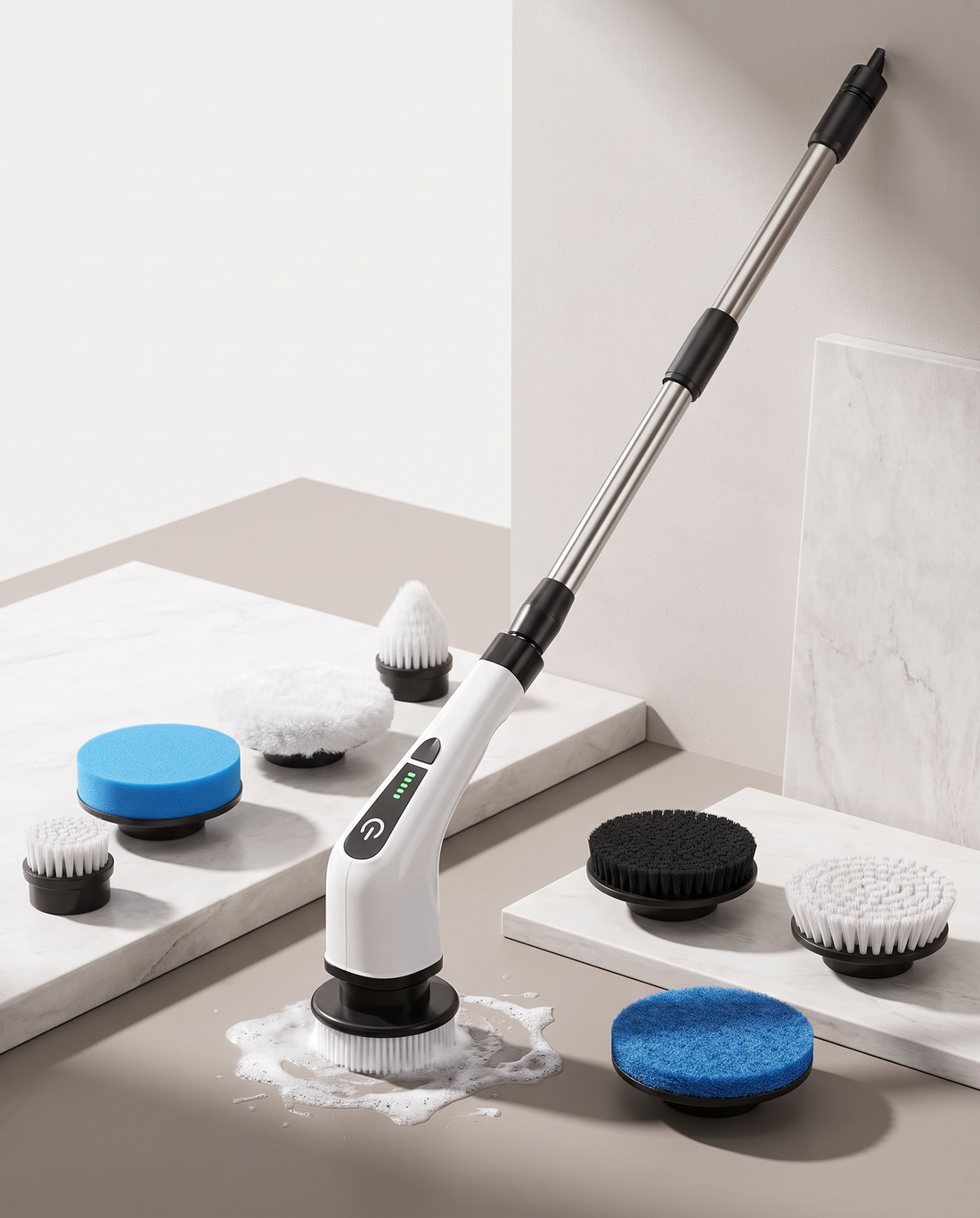 Cordless Electric Spin Scrubber with 8 Brush Heads & Adjustable Extension Handle
